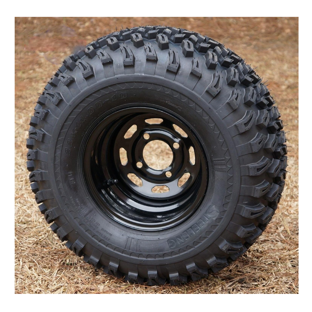 1000-2025-10-12T090950.045.png 10" Black Steel Golf Cart Wheels and 22x11-10 All Terrain Golf Cart Tires - Set of 4 - Image 1